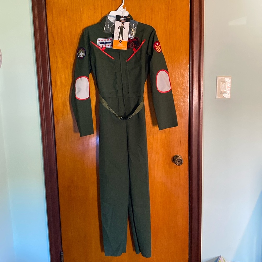 Target Kids Green Flight Pilot Costume with Red and White Accents